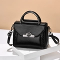 Elegant black faux leather handbag with silver twist lock and woven trim details - Gunmetal Lock-Black