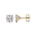 Square-cut transparent AAA zircon stud earrings with gold-plated four-claw setting - Gold Light Purple Zirconia