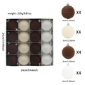 Set of 16 flocked Christmas ornaments in brown and white tones for tree decoration - Coffee Yellow White Mix