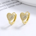 Eleganti orecchini a cerchio a cuore in argento 925 placcato oro con zirconi cubici incastonati - 1 paio / Oro