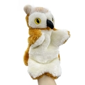 Marionnette à main hibou en peluche marron et blanc en tissu doux pour enfants et bébés - Hibou
