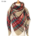 Classic red and green plaid oversized cashmere shawl scarf with frayed fringe edges - 140x140cm / 00# Camel Multicolor Plaid