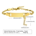 Adjustable gold plated stainless steel ID bracelet with letter L and custom plate - 12CM Letter L / Gold