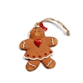 Addobbo natalizio bimba di pan di zenzero con fiocco rosso e cuore su cordino rustico - Omino di pan di zenzero con cuore