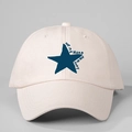 Beige Baumwoll-Baseballkappe mit blauem Stern und Hit Me Hard and Soft Aufdruck - Beige
