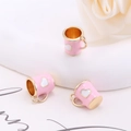 Colgantes de taza de café rosa con diseño de corazón en aleación con borde dorado DIY - Rosa
