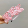 Pink embroidered butterfly headband for girls featuring sequins and soft mesh wings - Pink Headband