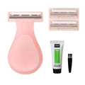 Pink portable women's shaver set with 3-layer replacement blades and shaving cream - Pink Set (1 Shaver + 2 Heads + Cream + Brush)