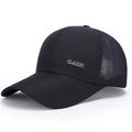 Men's black mesh baseball cap with long brim and classic patch, breathable sun protection - Adjustable / Navy Blue