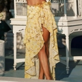 Yellow floral high-low bikini skirt with ruffle details and 3D waist flower - One Size / Yellow Floral Skirt
