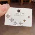 Exquisite zircon bee earring set of six featuring S925 silver posts and colorful enamel - Silver - Zirconia Bee Combination