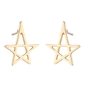 Close-up of golden hollow star stud earrings with a minimalist geometric double star design - Hollow Star / Gold