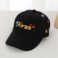 Toddler black cotton baseball cap with colorful My First embroidery and blue M letter - MyFirst Heart Style (Black)