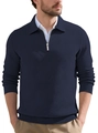 Polo de hombre azul marino con media cremallera y diseño de punto rombo geométrico - S / Azul marino