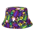 Detail of tropical flamingo print on sun protection bucket hat with vibrant neon colors - M (56-58cm) / Colorful Tropical Flamingo (M329—1)