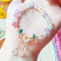 Exquisite pearl and blue crystal bead bracelet with shell flower and golden tassels - S015-mixed Color Fresh Floral Bracelet #sz161