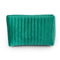 Elegant green velvet makeup bag with vertical quilted stitching and soft plush texture - Trapezoid Green