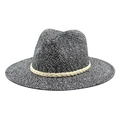 Détail de la texture tressée d'un chapeau de paille à bord large avec ruban beige - M (56-58cm) / 02 Noir