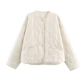 Giacca trapuntata da donna color crema con motivo floreale e bottoni a pressione - XS / Bianco