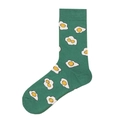 Green cotton mid-calf socks with playful fried egg patterns for street style fashion - 23 (Green Base Egg)