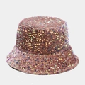 Omkeerbare roze vissershoed voor dames met pailletten en stijlvolle roségouden metallic look - M (56-58cm) / Roze
