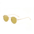 Occhiali da sole vintage tondi in metallo dorato con lenti ambra su sfondo bianco - Montatura Oro Verde