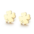 Polished golden four-leaf clover stud earrings with realistic flower petal details - Gold Solid Flower (KE71056-Z)