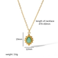 Detail of vintage gold necklace with green stone pendant and dimensions marked - Green Oval Vintage Style (TN3163)