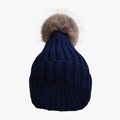 Dark blue knitted beanie with brown pom-pom and ribbed texture for winter warmth - Kids (50-54cm) / Navy Blue