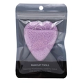 Detail of a purple heart-shaped makeup sponge in clear packaging with ALYAN branding - Heart Shaped / Purple