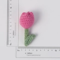 Handmade crochet pink tulip keychain with green leaves and detailed knit texture - Rose Red Tulip Pendant