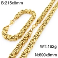 Goldenes Byzantinisches Edelstahl-Ketten- und Armband-Set mit Größenangaben im Bild - Gold Set