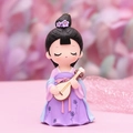 Cute resin figurine of a Tang dynasty girl in purple hanfu playing the pipa lute - Medium Pipa (1003-5D)