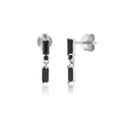 S925 silver stud earrings with double layered black rectangular zircon stones - Black Zirconia / Silver