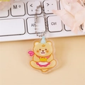 Cute cream yellow bear acrylic keychain with party hat and silver bead chain - Bear with Cake