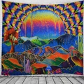 Detalle de un tapiz psicodélico con un sol que se derrite y setas de colores vibrantes - 150x130cm / Estilo 4-Estrellas Bohemias