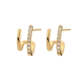 Exaggerated golden sunflower stud earrings with hammered texture and white zircon stones - Wavy Rhinestone Style (E851-GO) / Gold