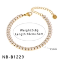 Gold stainless steel tennis bracelet with 5mm cubic zirconia and adjustable lobster clasp - Gold Full Zirconia Tennis Chain Style (NB-B1229)