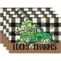 Detail of St. Patrick's Day placemats with green truck clover and Lucky Charms text print - Vintage Truck Clover Design (5) / 30x45cm