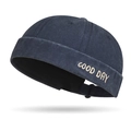 Navy blue vintage washed docker hat with Good Day embroidery and adjustable buckle - Adjustable / Navy Blue