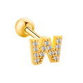 Letter W stud earring in gold finish with sparkling cubic zirconia pavé stones - Letter W