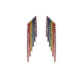 Elegant rainbow tassel drop earrings with colorful rhinestones in a silver-needle setting - Rainbow Rhinestone Tassel Earrings