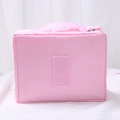 Pink large travel toiletry bag with handle and zipper in a portable square design - Pink