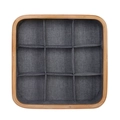 Bamboo storage box with 9-grid grey fabric dividers for underwear and sock organization - 9-Compartment 30*30*9CM
