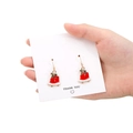 Christmas bell earrings in red and white with a green bow and golden hook style - 15mm Christmas Bell