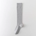 Grey ribbed knee-high compression socks with widened non-slip cuffs and knit texture - One Size / Light Grey Calf Length