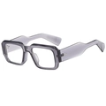 Fashionable grey translucent square frame oversized sunglasses with metal rivets - Transparent Grey Frame Clear Lens