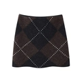Mini-jupe en maille à losanges pour femme, tons marron foncé et noir, mode automne-hiver - S / Mini-jupe
