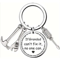 Detail of silver stainless steel keychain with mini hammer, wrench and screwdriver charms - Grandpa / 25mm Tag / Silver