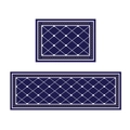 Navy blue kitchen mat set with white grid pattern and geometric border, two pieces - Classic Blue Grid